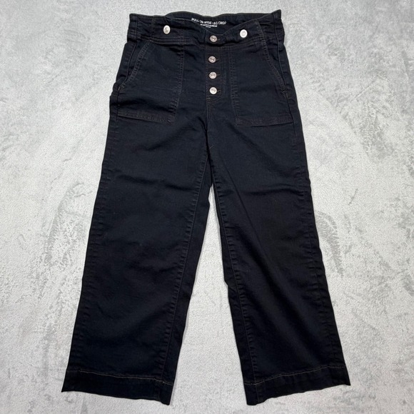 Chico's Pants - Chico's Black Cotton Wide Leg Crop Pants Pull On High Rise Size 6P S Capsule